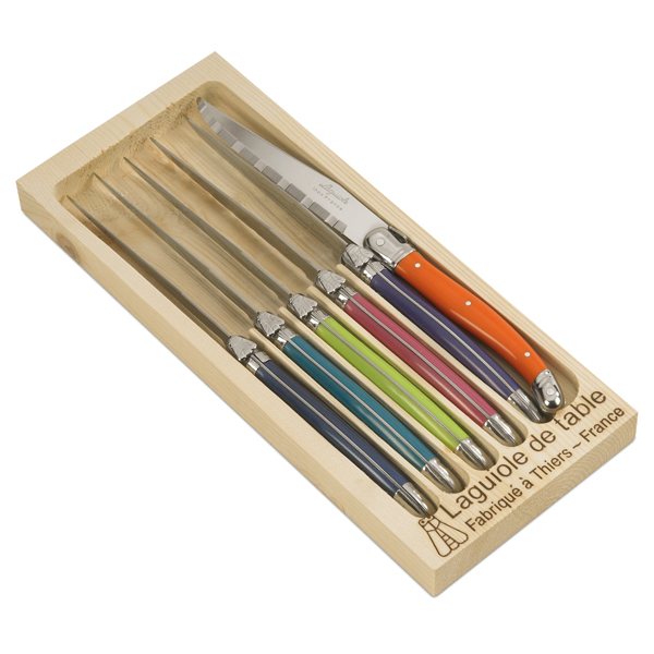 SET DE 6 COUTEAUX A STEAK - INOX - COLORIS ASSORTIS - JEAN DUBOST