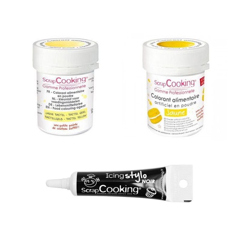 2 colorants alimentaires en poudre - noir-jaune pastel