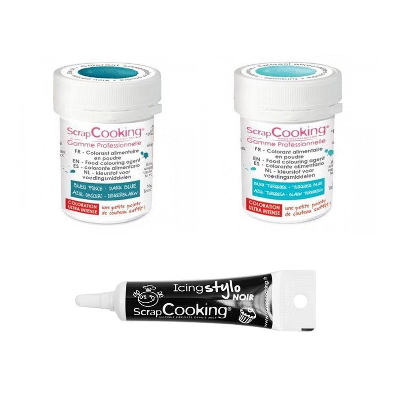 2 colorants alimentaires poudre - bleu foncé-turquoise