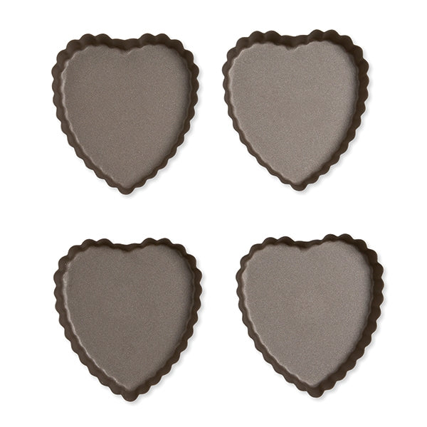 Set de 4 moules à tartelette coeur revêtement antiadhérent 11 cm Matho 