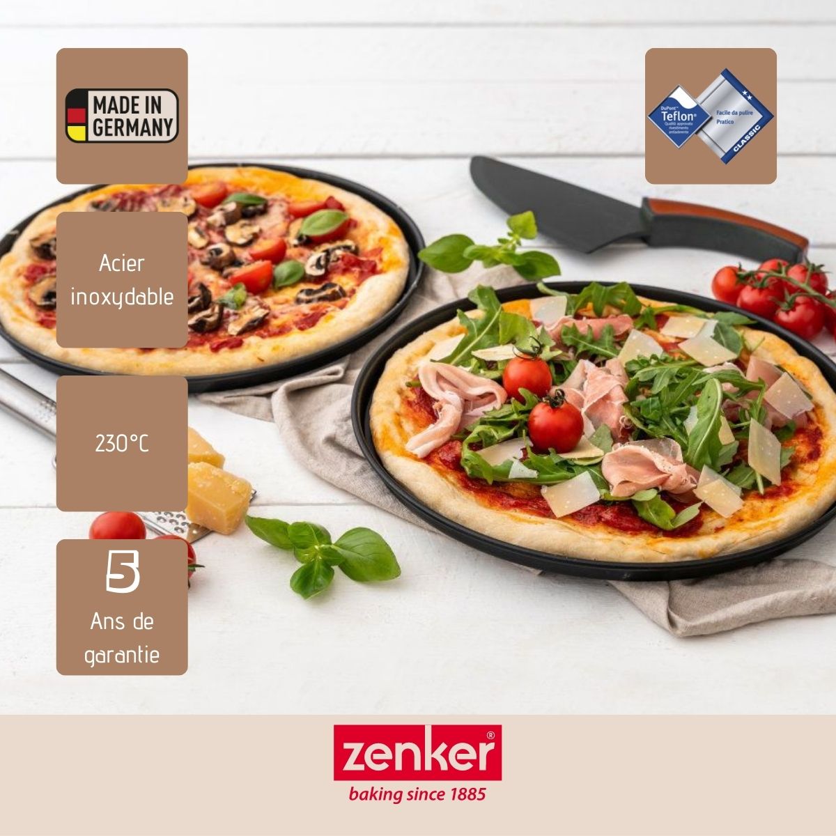 Set de 3 plaques à pizza et une grille de superposition zenker special  countries - RETIF