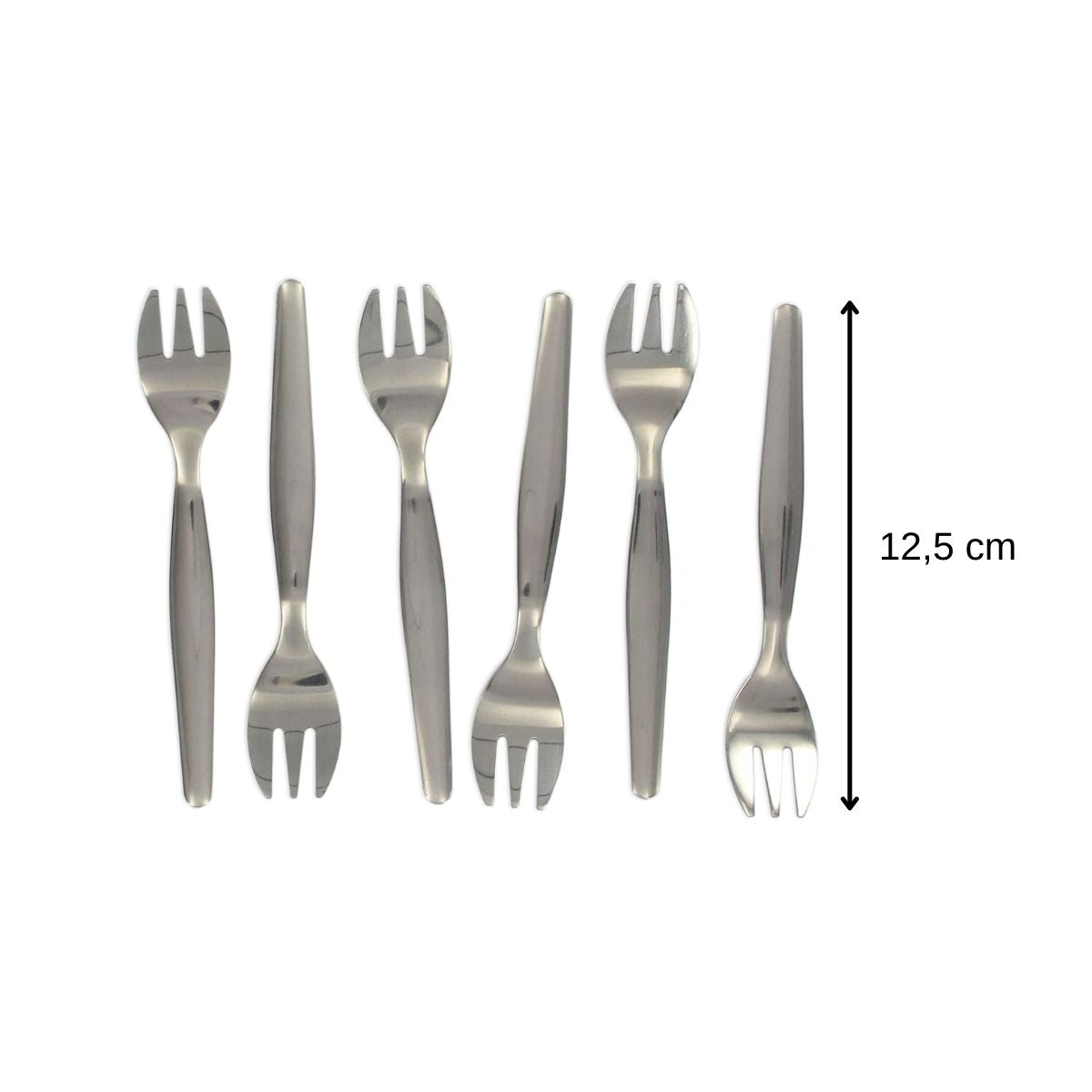 6 petites fourchettes en acier inoxydable sur carte - 12,5 cm