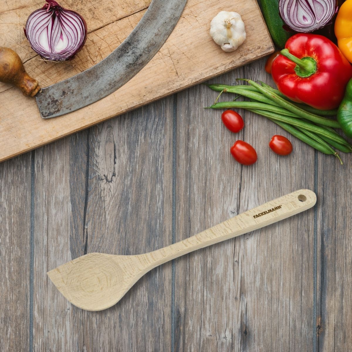 Cuillère de cuisine en bois avec manche en silicone coloré fackelmann -  RETIF